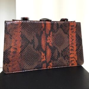 Lamarthe Paris vintage snake print brow/multi coloured leather handbag